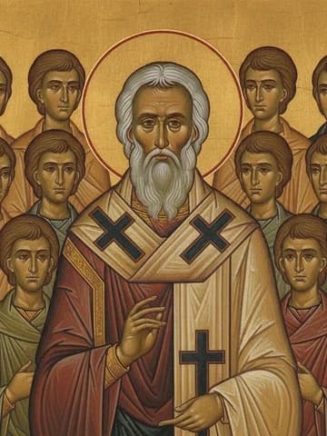 Illustration of Hieromartyr Athenogenes, bishop of Sebaste, and his ten disciples (311)