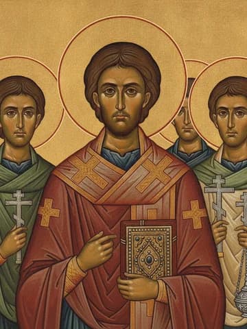 Illustration of Hieromartyr Patrick, bishop of Prusa, and three priests with him (3rd c?)