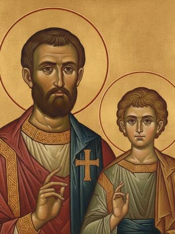 Illustration of Holy Martyr Romanus and the holy child who declared for Christ (305)