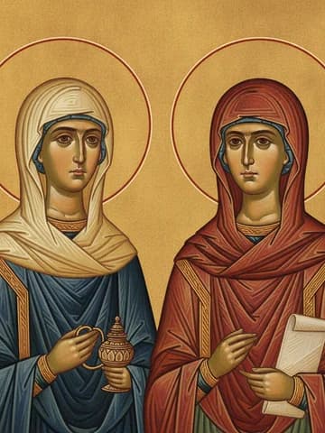 Illustration of Holy Myrrh-bearers Mary and Martha, sisters of St Lazarus (1st c.)