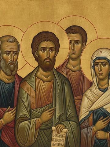 Illustration of Holy Martyrs Carpus and Papylus, with Agathodorus and Agathonica (251)