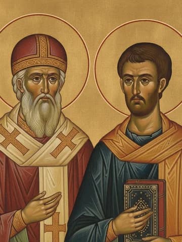 Illustration of Holy Martyrs Acepsimas the bishop, Joseph the priest and Aithalas the deacon (378-379)