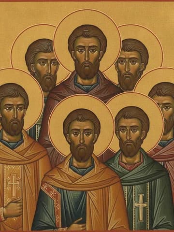 Illustration of Holy Hieromartyrs of Cherson: Basileus, Ephraim, Eugenios, Capito, Aetherios, Agathodoros, and Elpidios (4th c.)