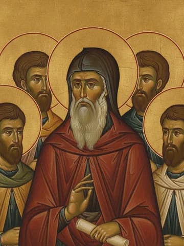 Illustration of St Athanasius of Mt Athos (1003) and his six disciples