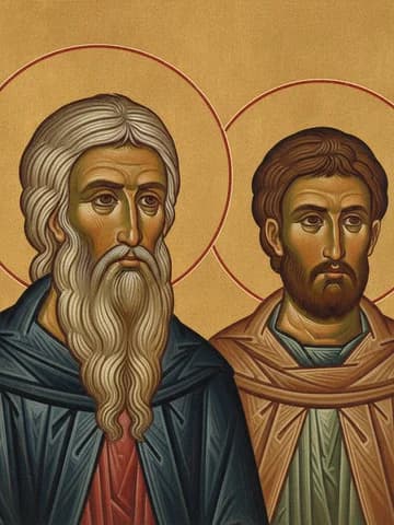 Illustration of Sts Dalmatus and Faustus, ascetics of the Dalmatian Monastery, Constantinople (5th c.)