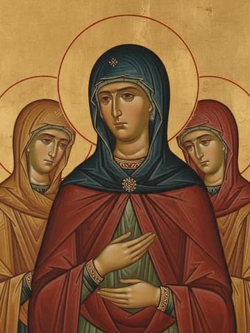 Illustration of Our Venerable Mother Xenia of Rome, with her two maidservants (5th c.)